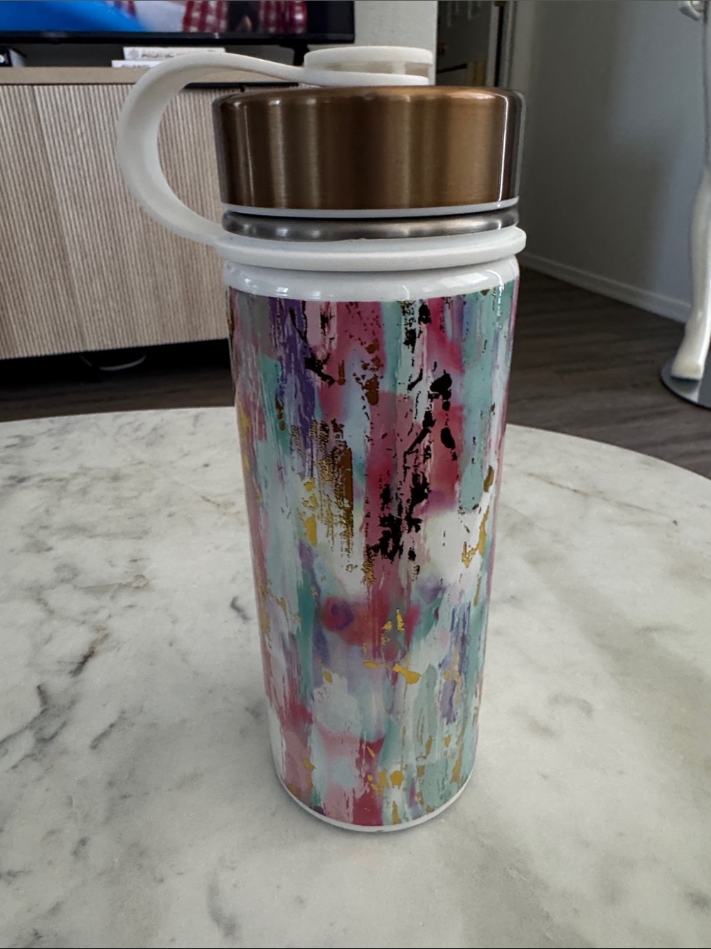 Pottery Barn Kids Multicolor Marble-Brush Insulated Water Bottle with Bronze Lid